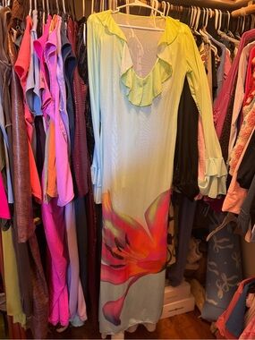 SHEIN Light Green Floral Long Sleeve Swim Coverup